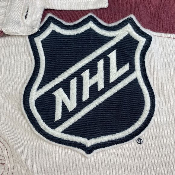 VINTAGE NHL HOCKEY Rugby POLO SHIRT! Long Sleeve Embroidered Maroon Striped Sz M - Picture 7 of 16